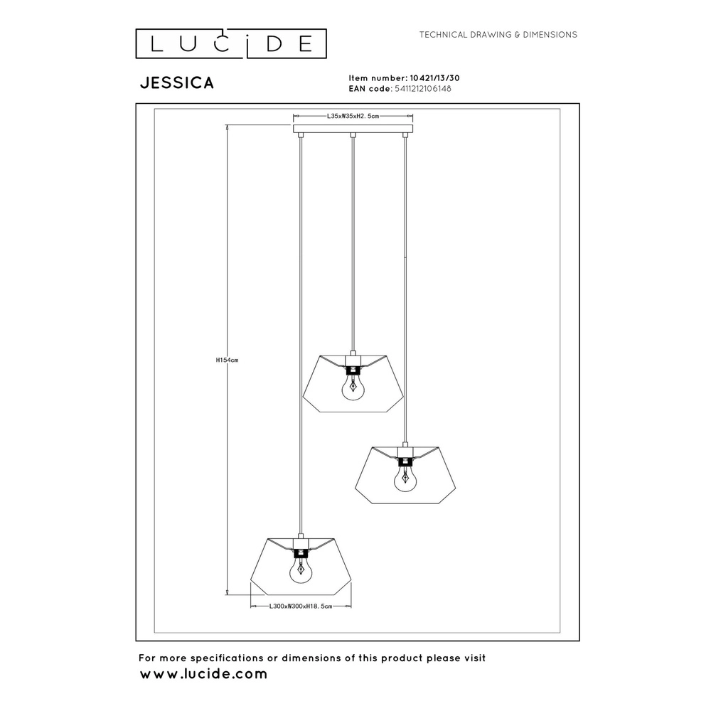 Lampe suspendue Jessica 3 lumières noires Lucide 5411212106148