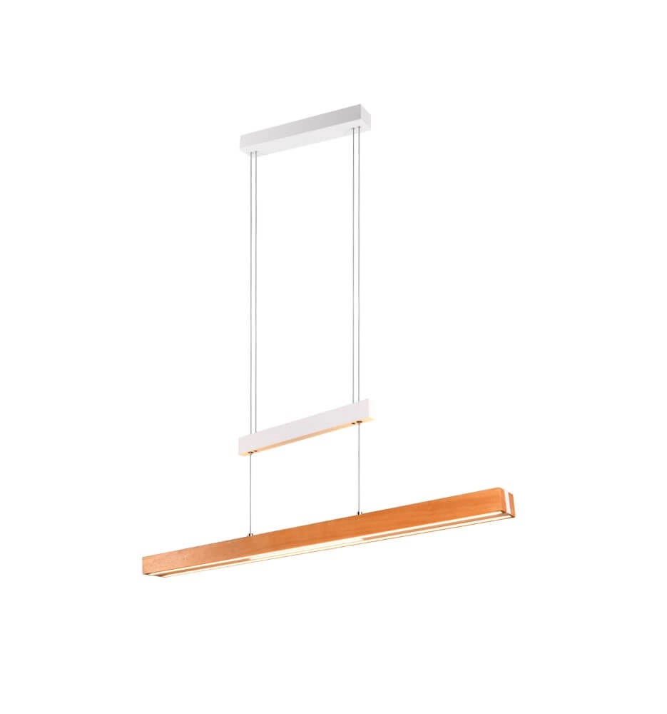 Lampe suspendue de bureau Trajan avec aspect bois et blanc Trio 4017807613018