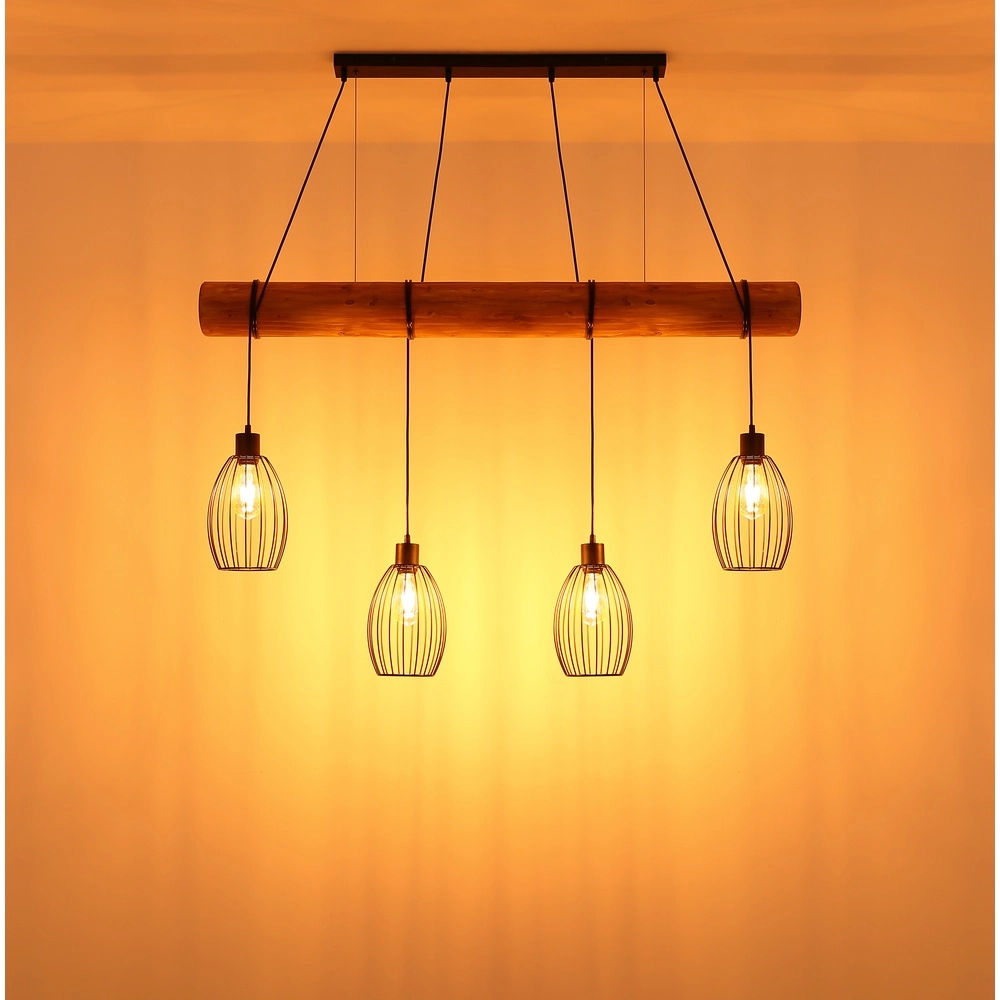 Lampe pendante de campagne Berti Bois 4-clair avec noir Globo 9007371583591