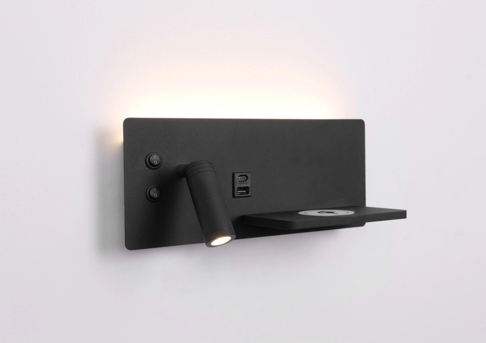 Lampe de chevet Charge laisse noire avec le chargeur sans fil