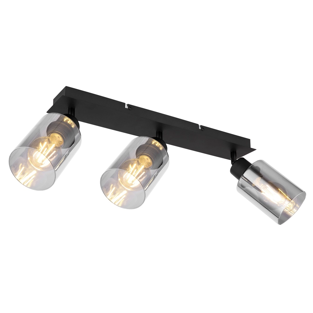 Lampe de plafond Hadera Noir à 3 lumières avec verre fumé