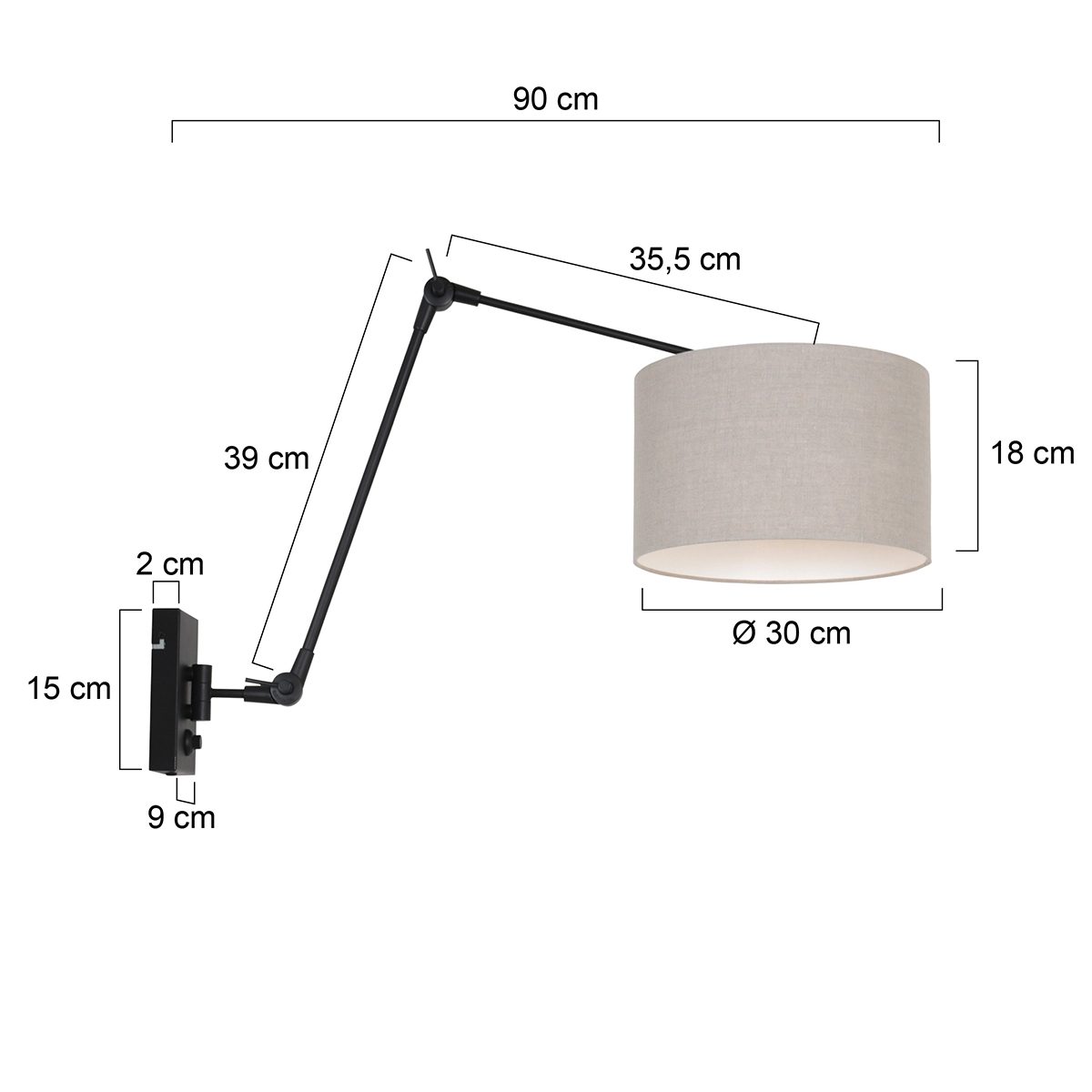 Lampe de lecture murale Prestige Chic noir avec abat-jour taupe 30cm Steinhauer 8712746145892