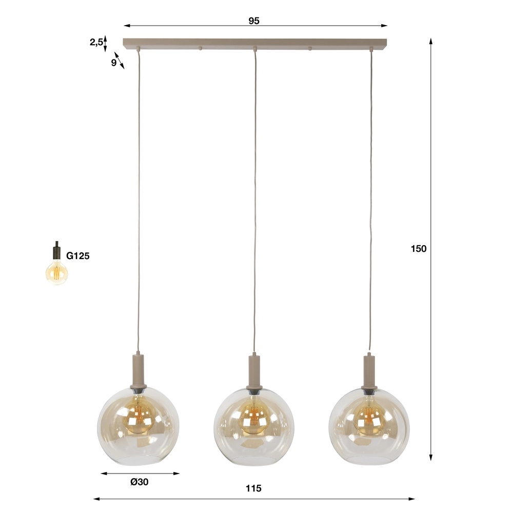 Lampe pendante de conception Sfera Brun sable clair à 3 Lyora 8716803515147