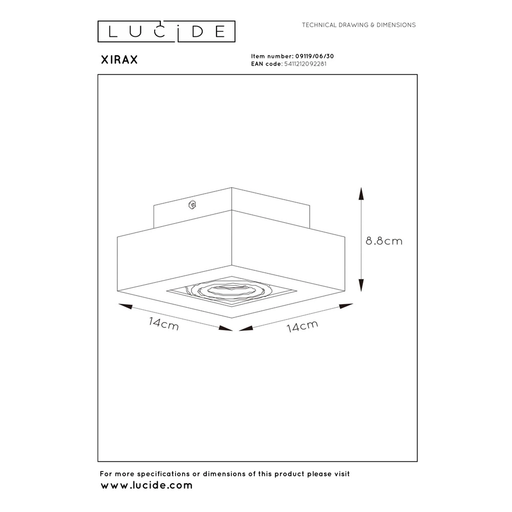 Projecteur de plafond Xirax Noir Lucide 5411212092281