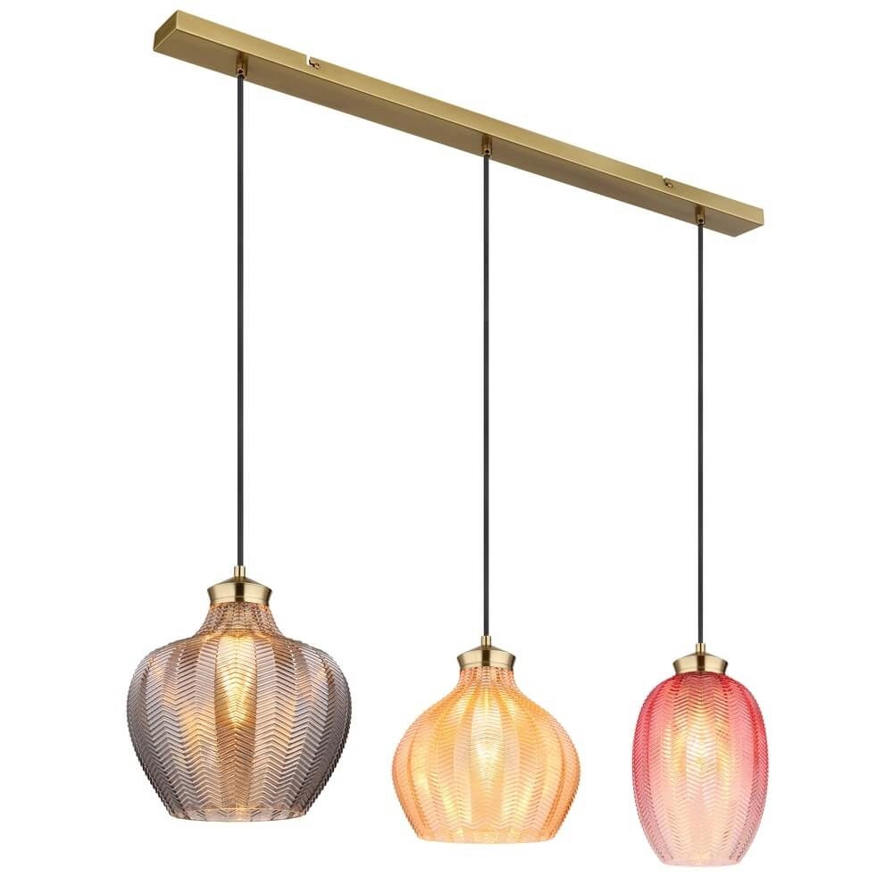 Suspension dorée Jessica avec verre coloré 3 lumières Suspension dorée Jessica avec verre coloré 3 lumières