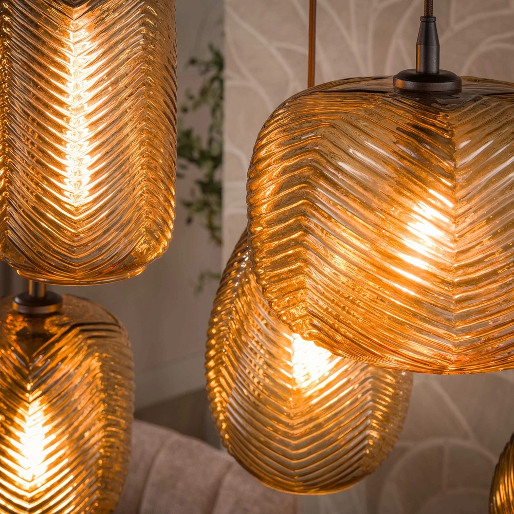 Lampe suspendue à 7 lampes Chevron Verre brun fumé Lyora 8716803515000