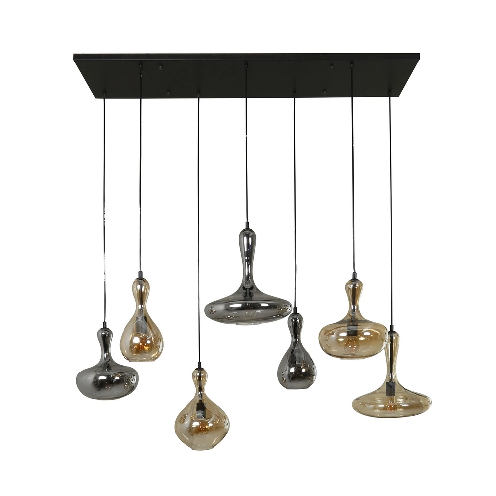 Lampe pendante de conception Karaf 7 verres - ambre et fumée Lyora 8716803511576
