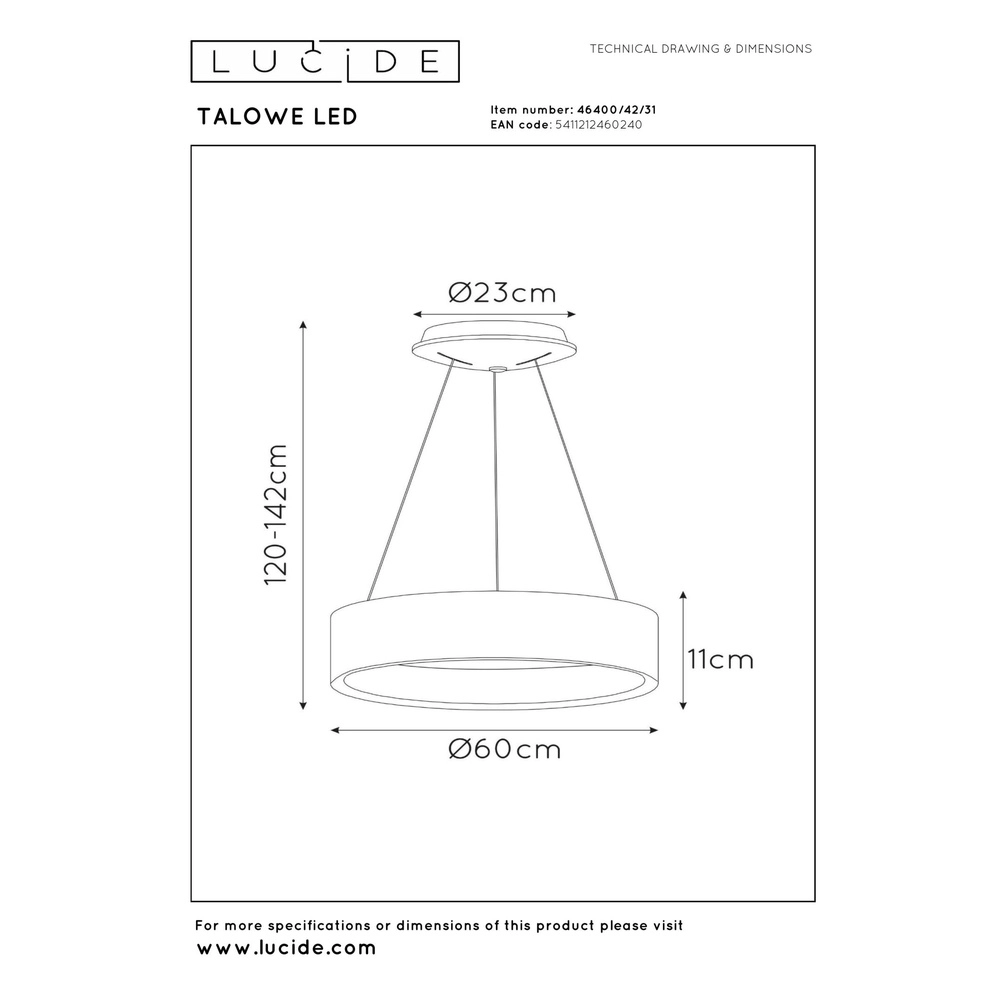 Lampe suspendue Talowe Led Ø 60 cm de blanc Lucide 5411212460240