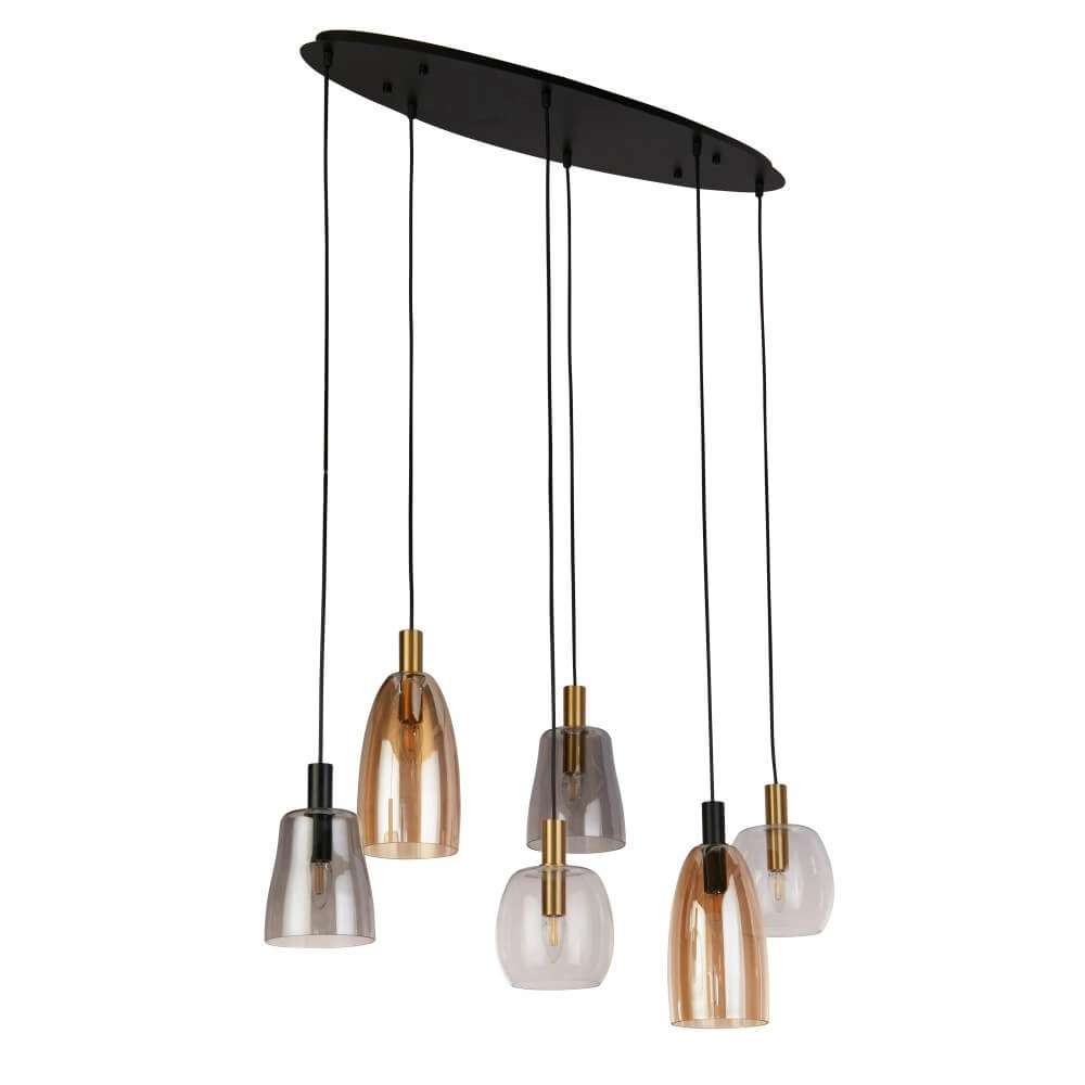 Lampe suspendue 6 lumières Divine plusieurs couleurs de verre