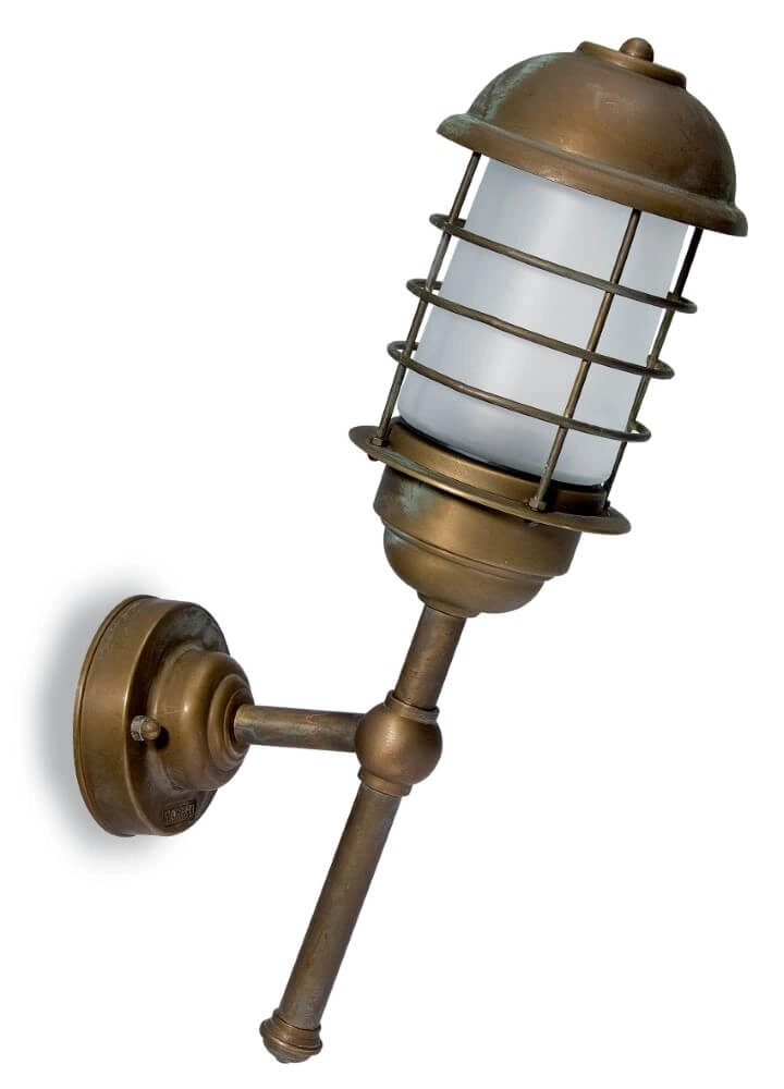 Lampe d’extérieur en laiton Torcia verre blanc incliné
