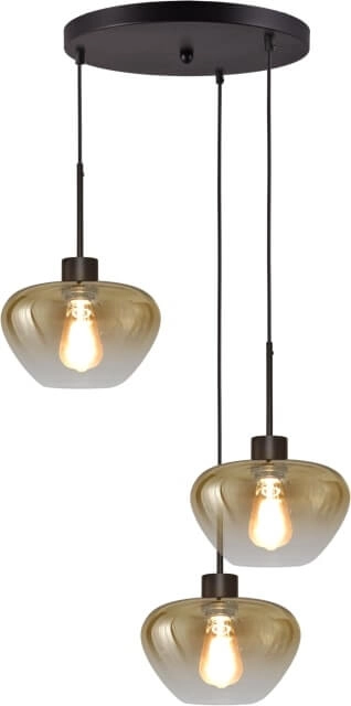 Suspension 3 lumières Genua noir avec 3x verre doré Ø 24cm