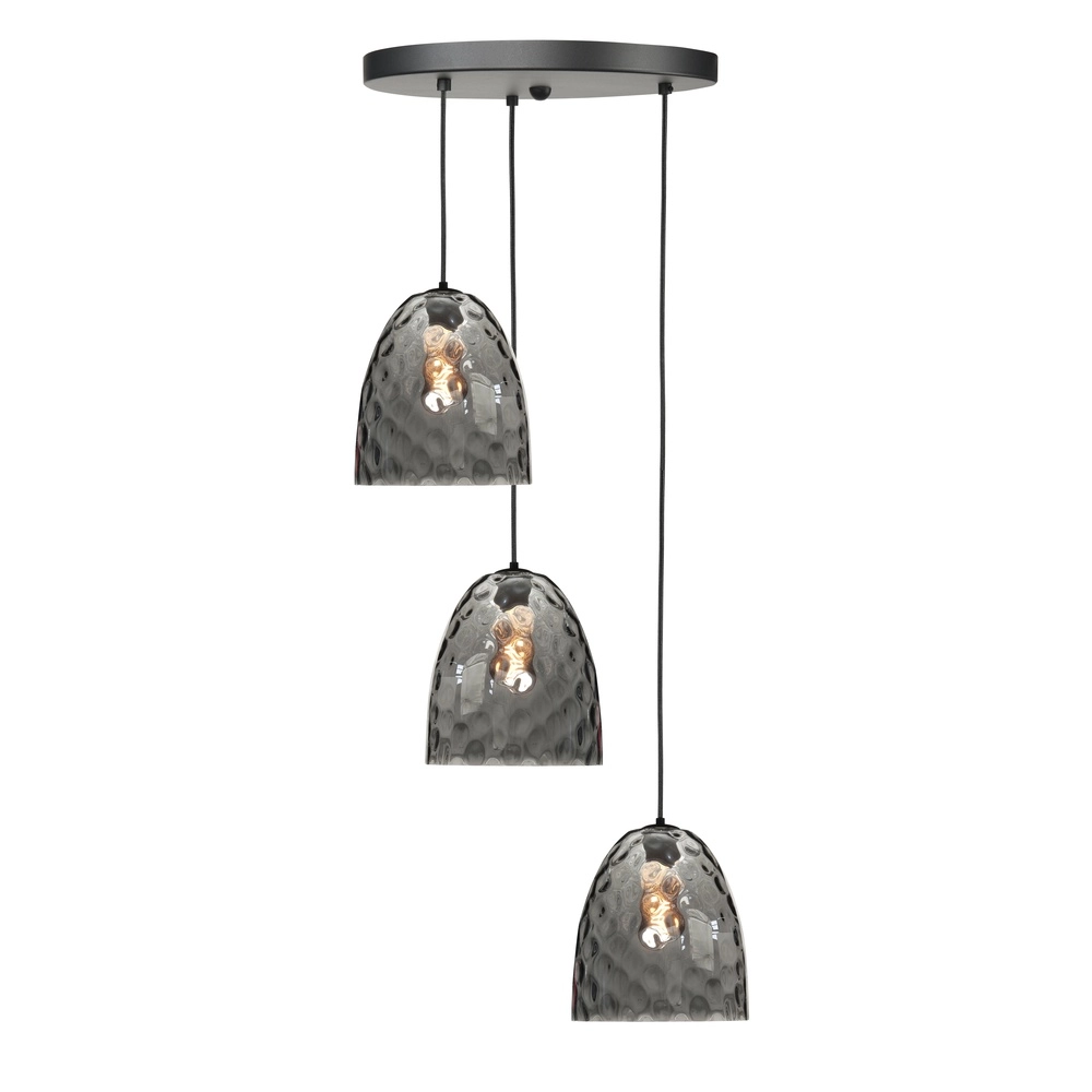 Suspension 3 lumières Fantasy noir avec verre brun rond Suspension 3 lumières Fantasy noir avec verre brun rond