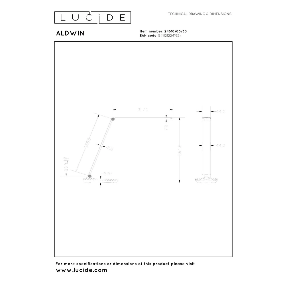 Lampe de bureau à design Aldwin LED 8W dimmable Lucide 5411212241924