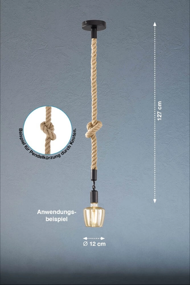 Lampe suspendue en corde Rope noir Fischer & Honsel 4003694607797