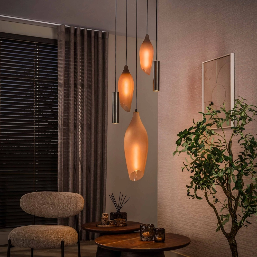 Lampe pendante moderne Cocoon Sienne brun avec verre dépoli