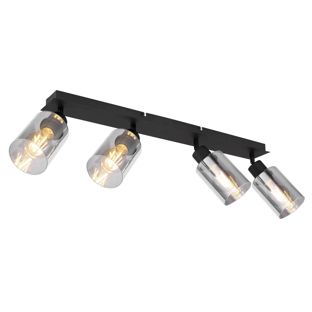 Lampe de plafond Hadera Noir 4 clairs avec verre fumé