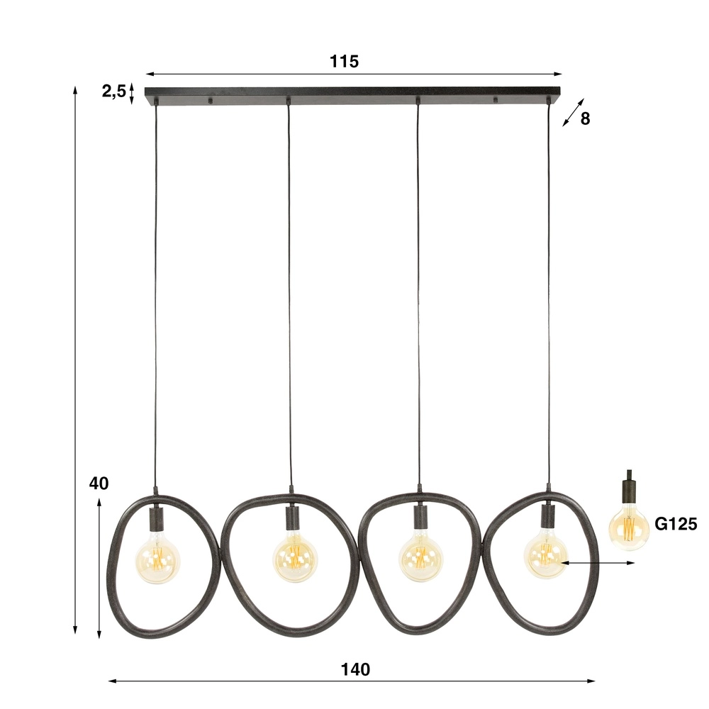 Lampe pendante Anneaux Pebble Noir arctique - 4x E27 Lyora 8716803511019
