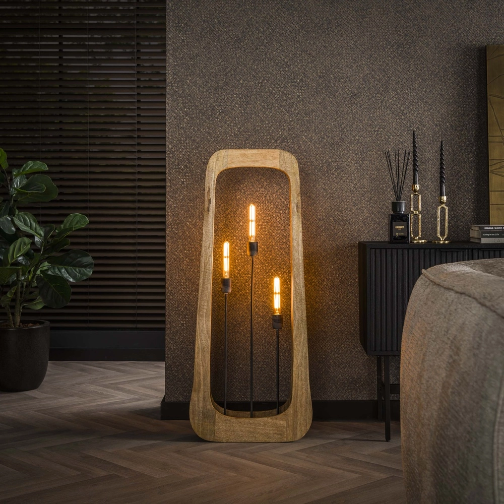 Lampe de sol en bois Bray 3x E27 - bois de manguier