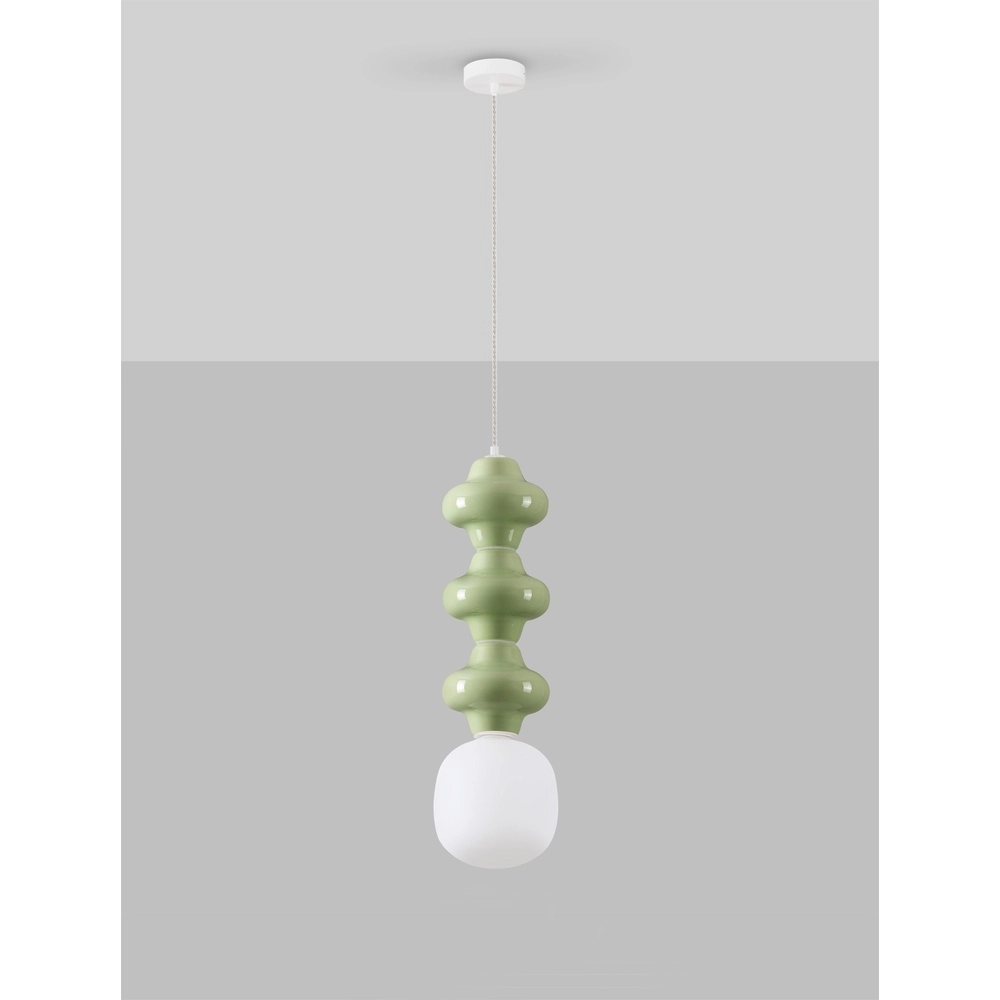 Suspension Clio L Céramique vert clair avec verre blanc Lyora 5212017461346