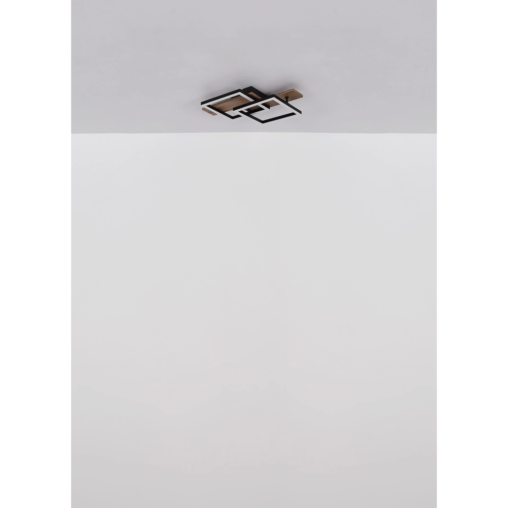 Lampe de plafond à design Jeffry noir avec bois 44 cm Globo 9007371507597