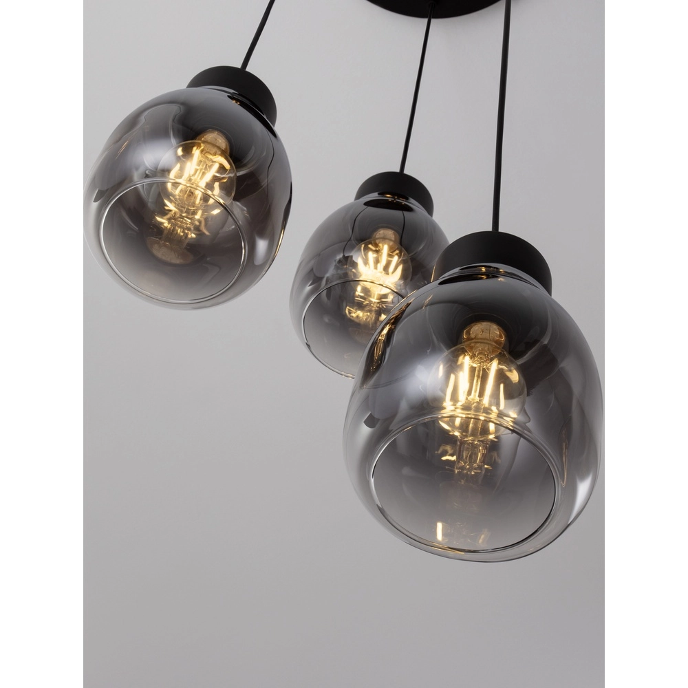 Suspension Blacu 3 lumières noir rond Lyora 5212017447487