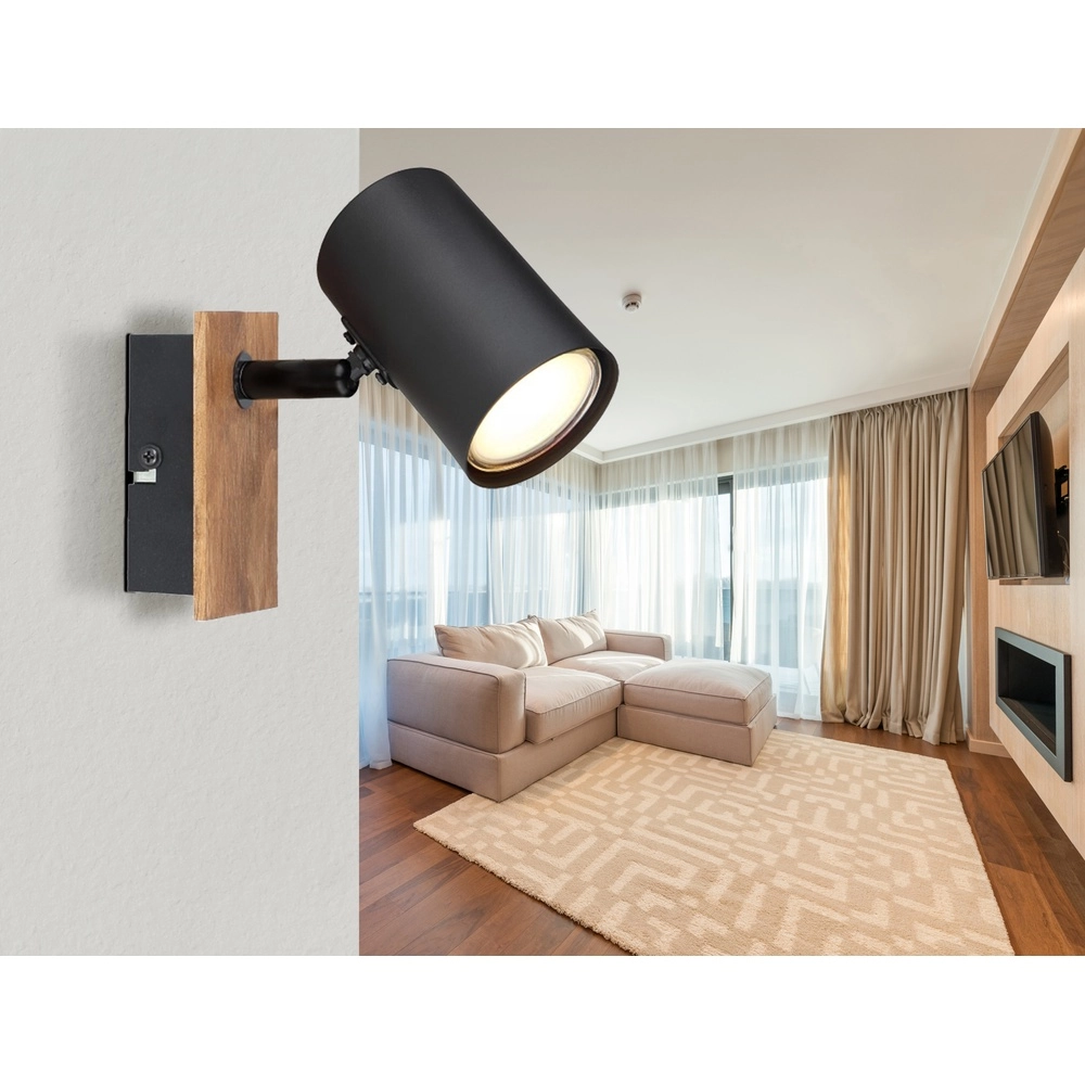 Lampe murale Linca noir avec bois Globo 9007371449941