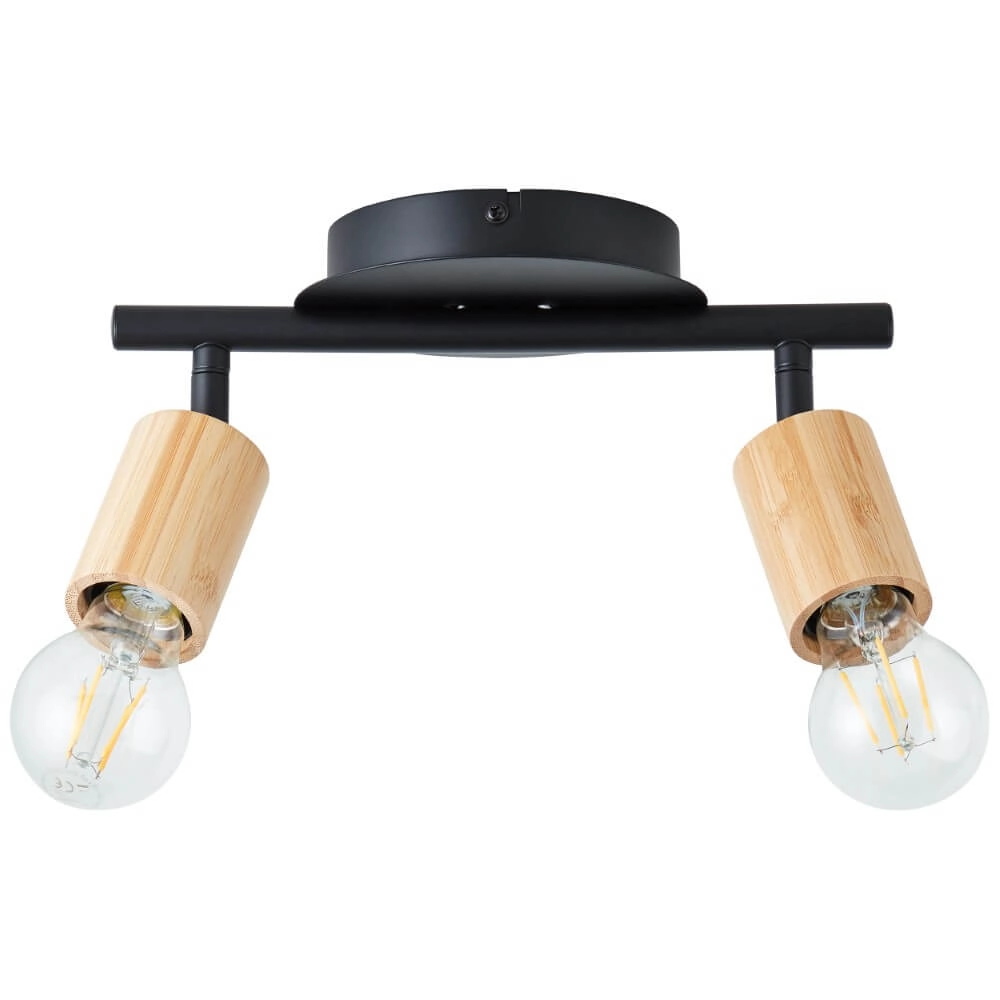 Plafonnier 2 lumières Tiffany noir avec du bois Brilliant 4004353406447