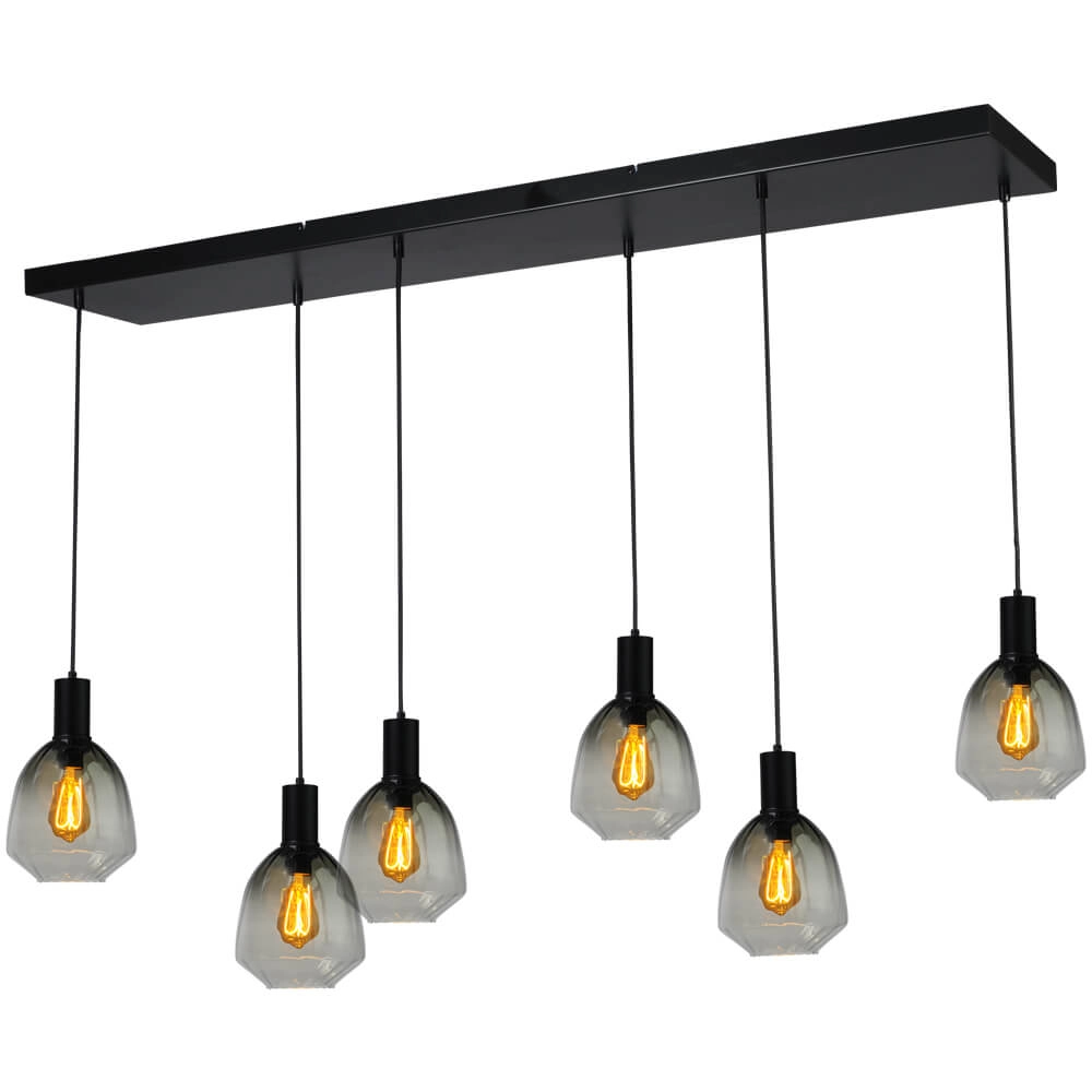 Lampe suspendue 6 lumières - noire - Porto avec des lunettes vertes Nicolette