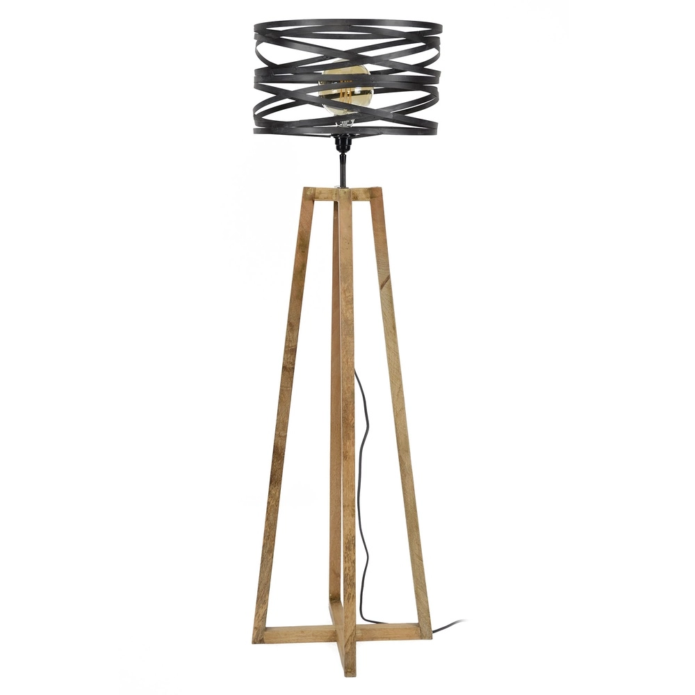 Lampe de sol industrielle Twist Ø 41cm - bois avec gris Lyora 8716803511811