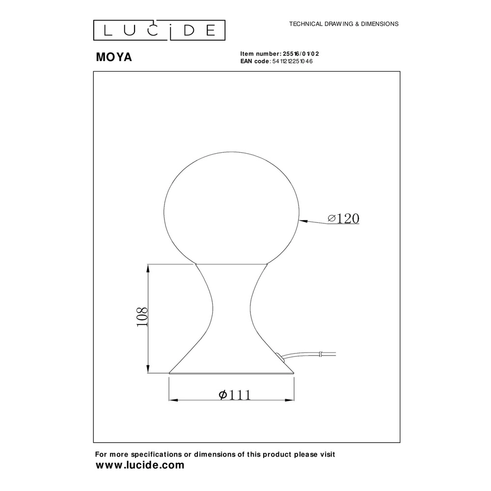 Lampe de table dorée Moya avec opale Lucide 5411212251046