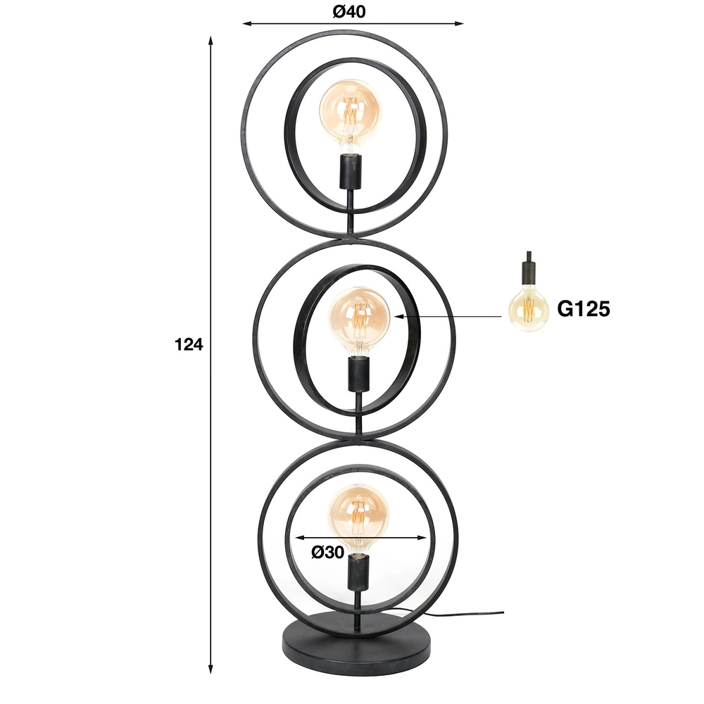 Lampe sur pied à 3 lumières en charbon Turn E27 - Ø 40cm Lyora 8716803513082