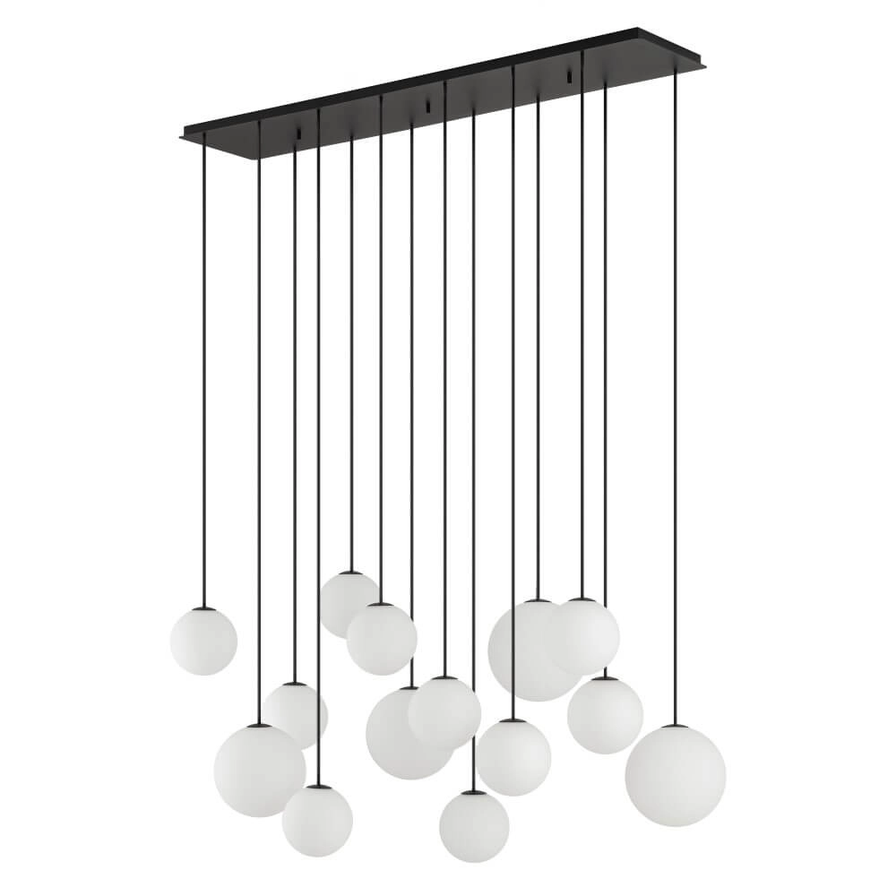Suspension 14 lumières Snowball noir avec verre blanc