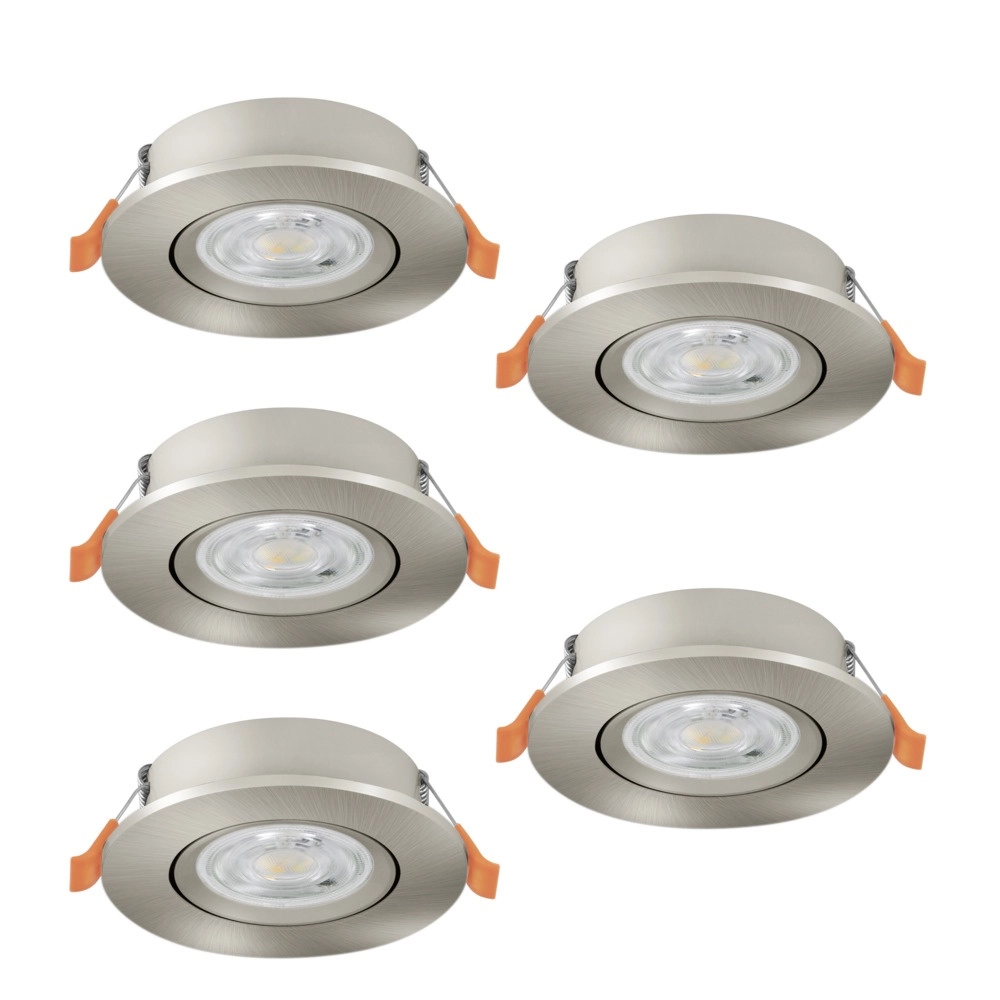 Lot de 5 spots encastrés Barranco nickel Ø 9cm - CCT à 3 niveaux Lot de 5 spots encastrés Barranco nickel Ø 9cm - CCT à 3 niveaux