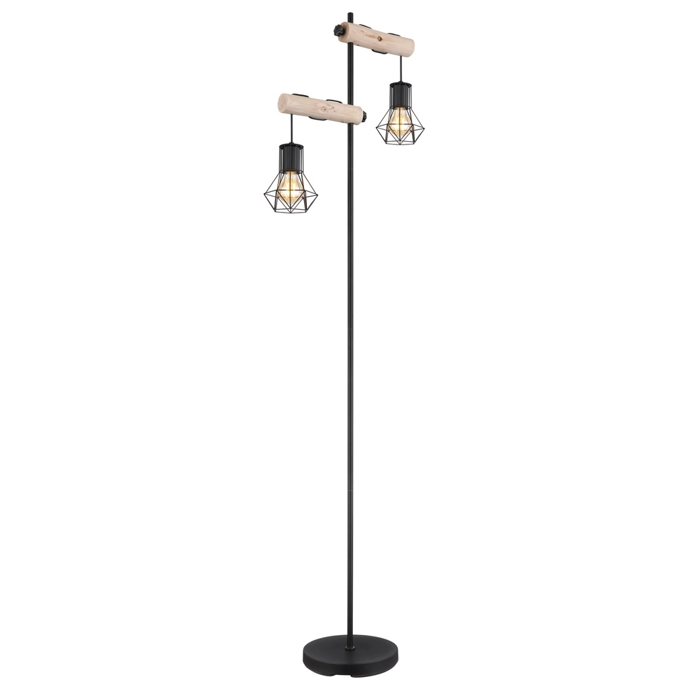 Lampe de pied Priska noir avec bois