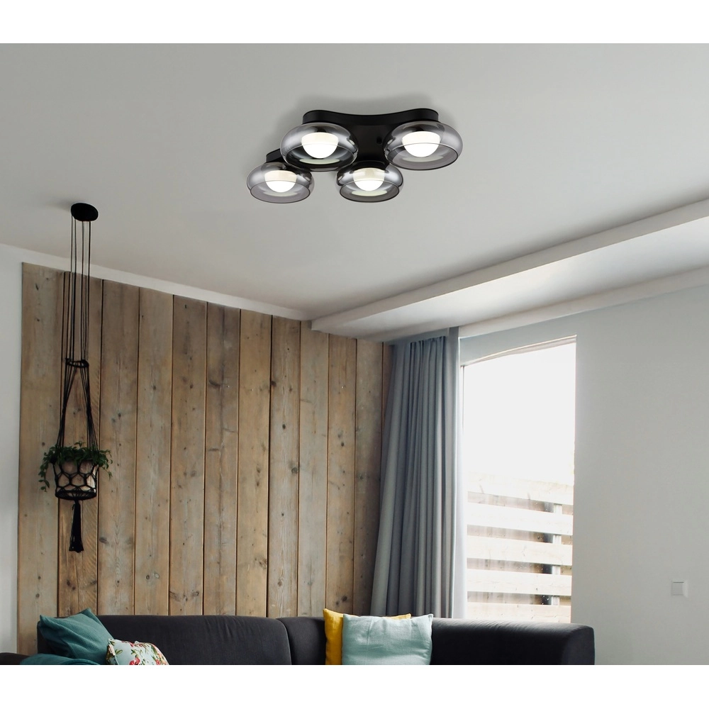 Lampe de plafond à design Carlene Noir à 4 lumières Globo 9007371575176