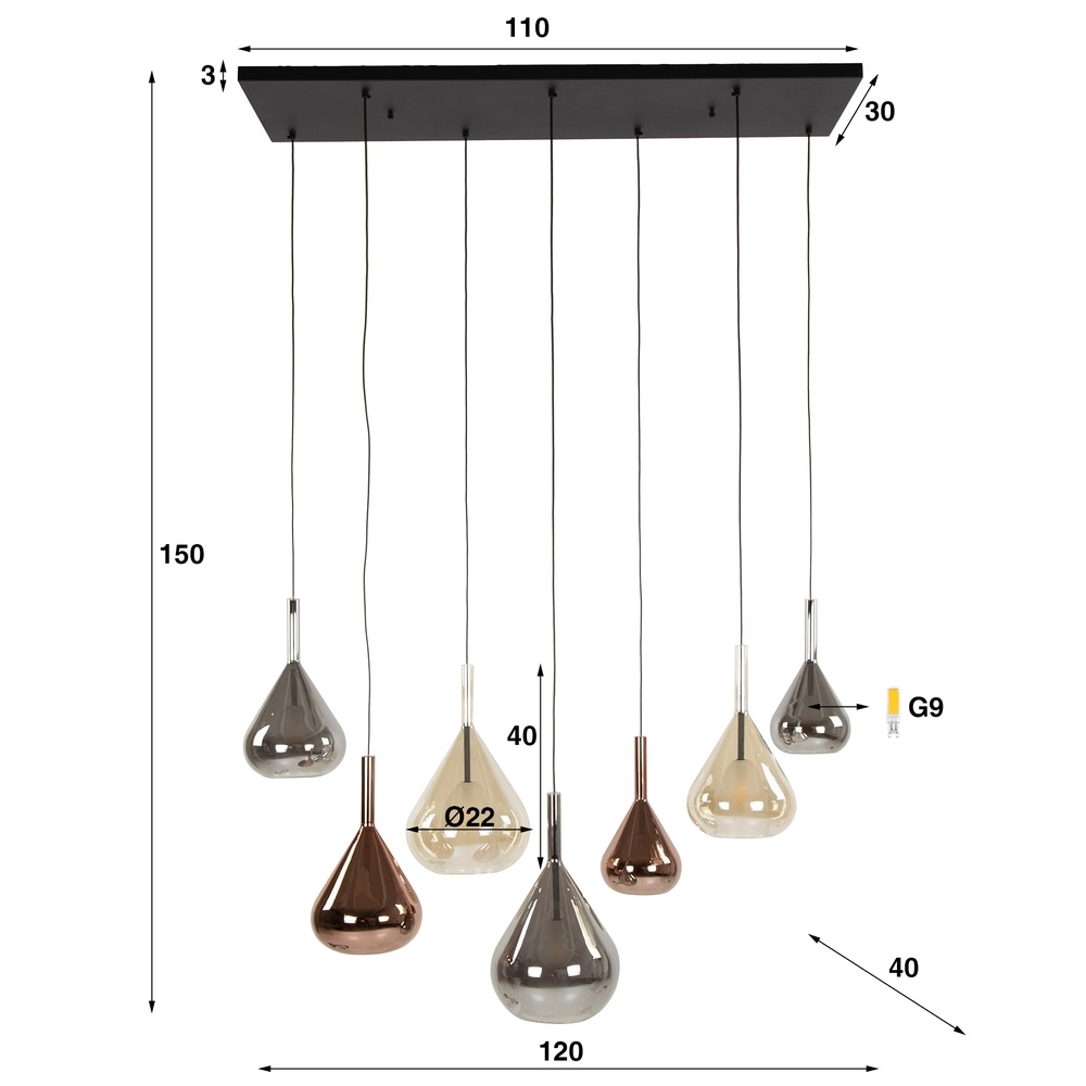 Lampe suspendue de table à manger à 7 lumières Wings Ø verre de 22 cm Lyora 8716803511989
