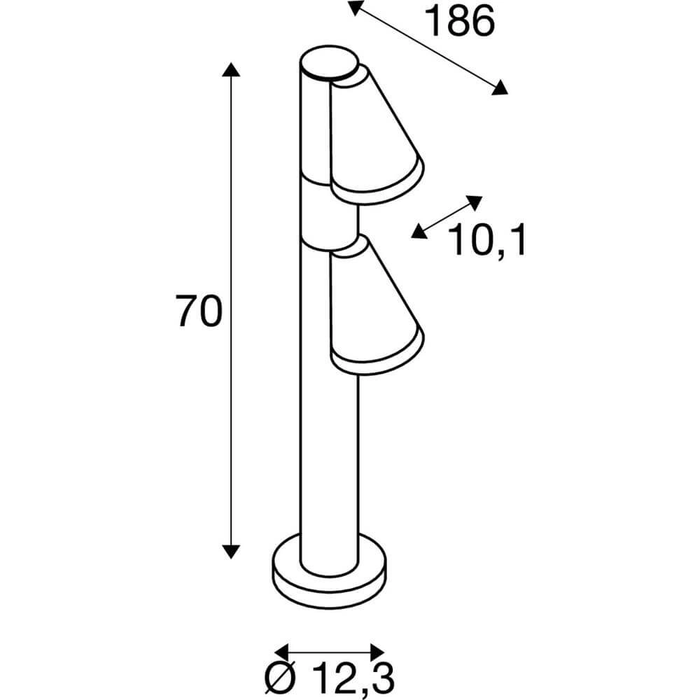 Éclairage de chemin T-Tube 70 Pole 70cm noir double SLV 4024163291569