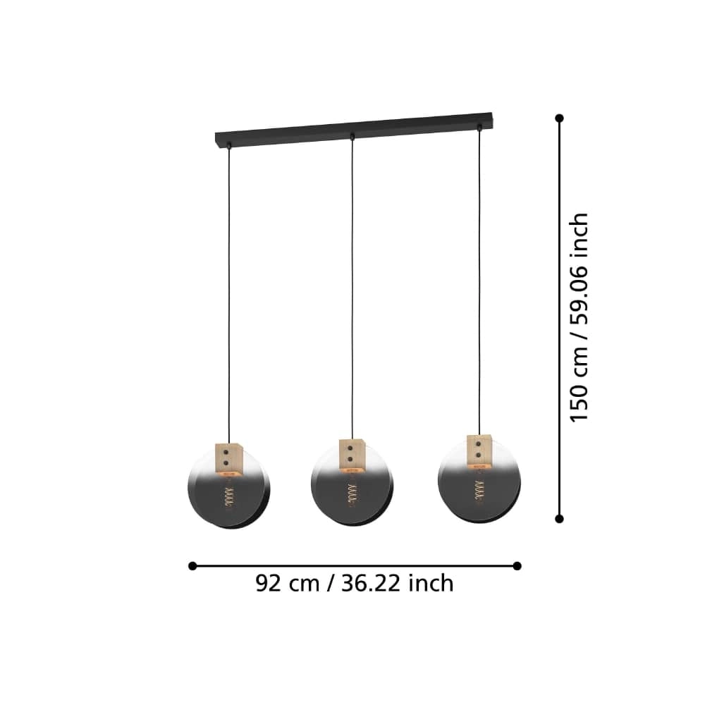 Lampe suspendue 3 lumières Millena bois avec du noir Stars of Light 9008606239443