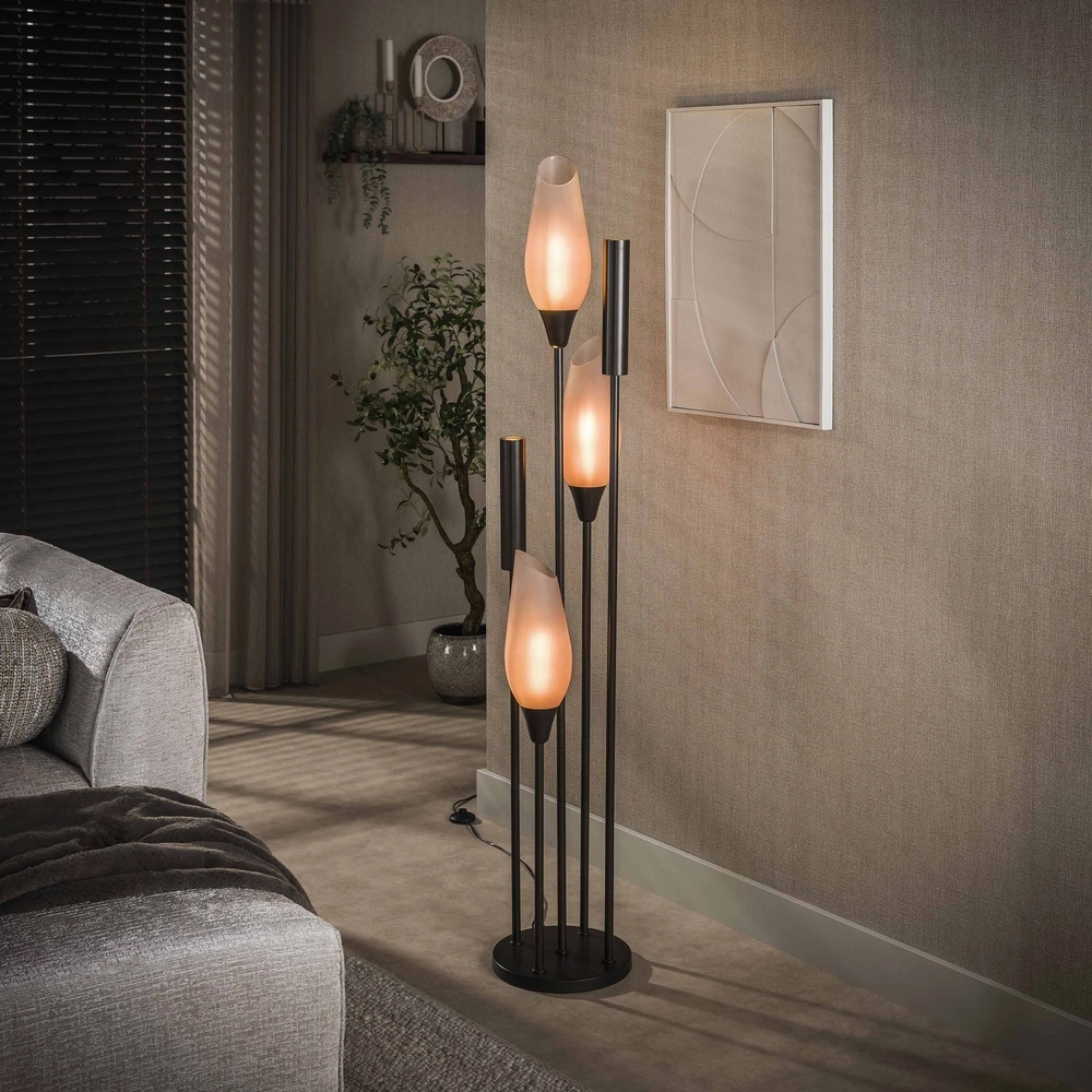 Lampe sur pied élégante Cocoon 3x E27 - 2x GU10 - verre dépoli