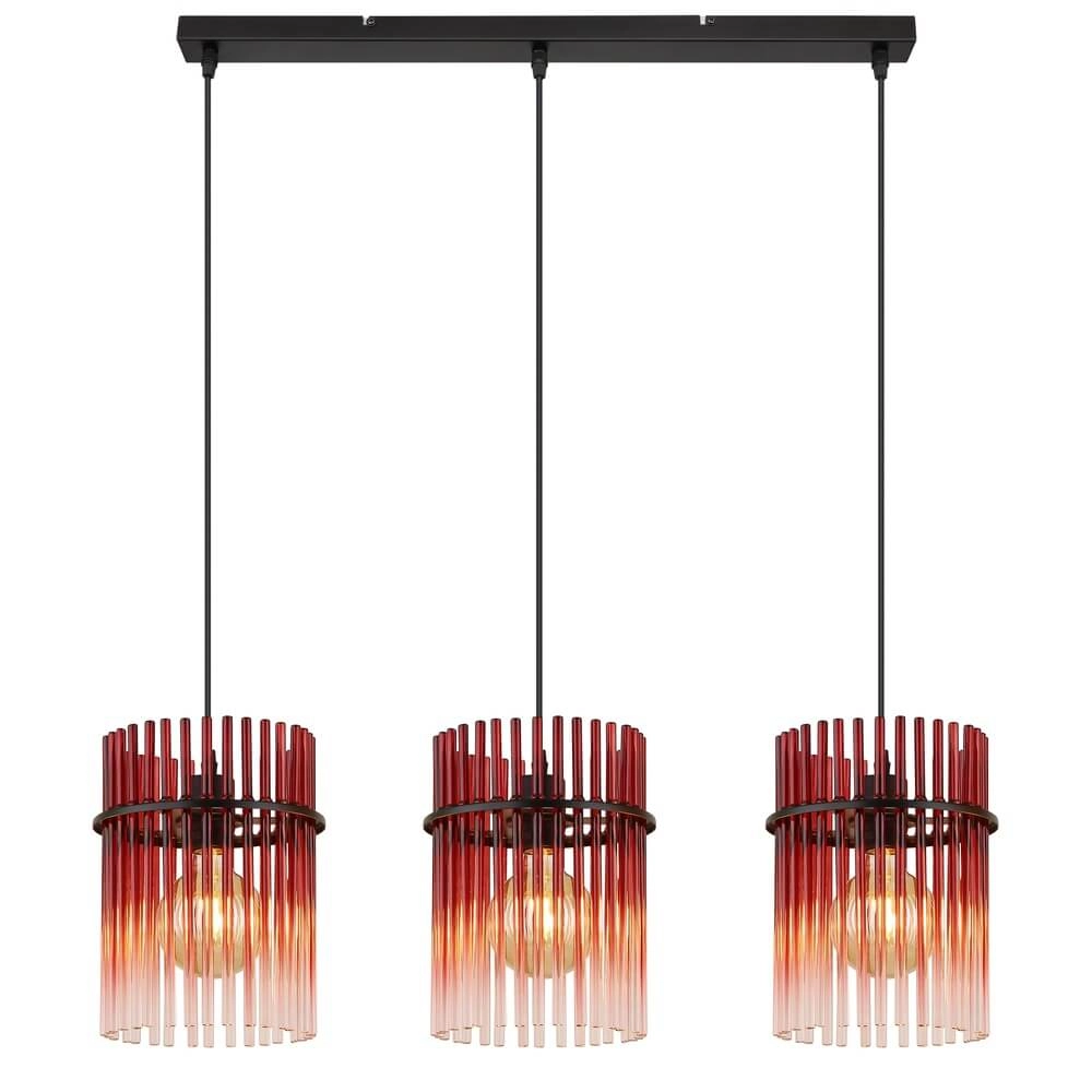 Suspension noire Gorley avec verre rouge 3 lumières Globo 9007371465965
