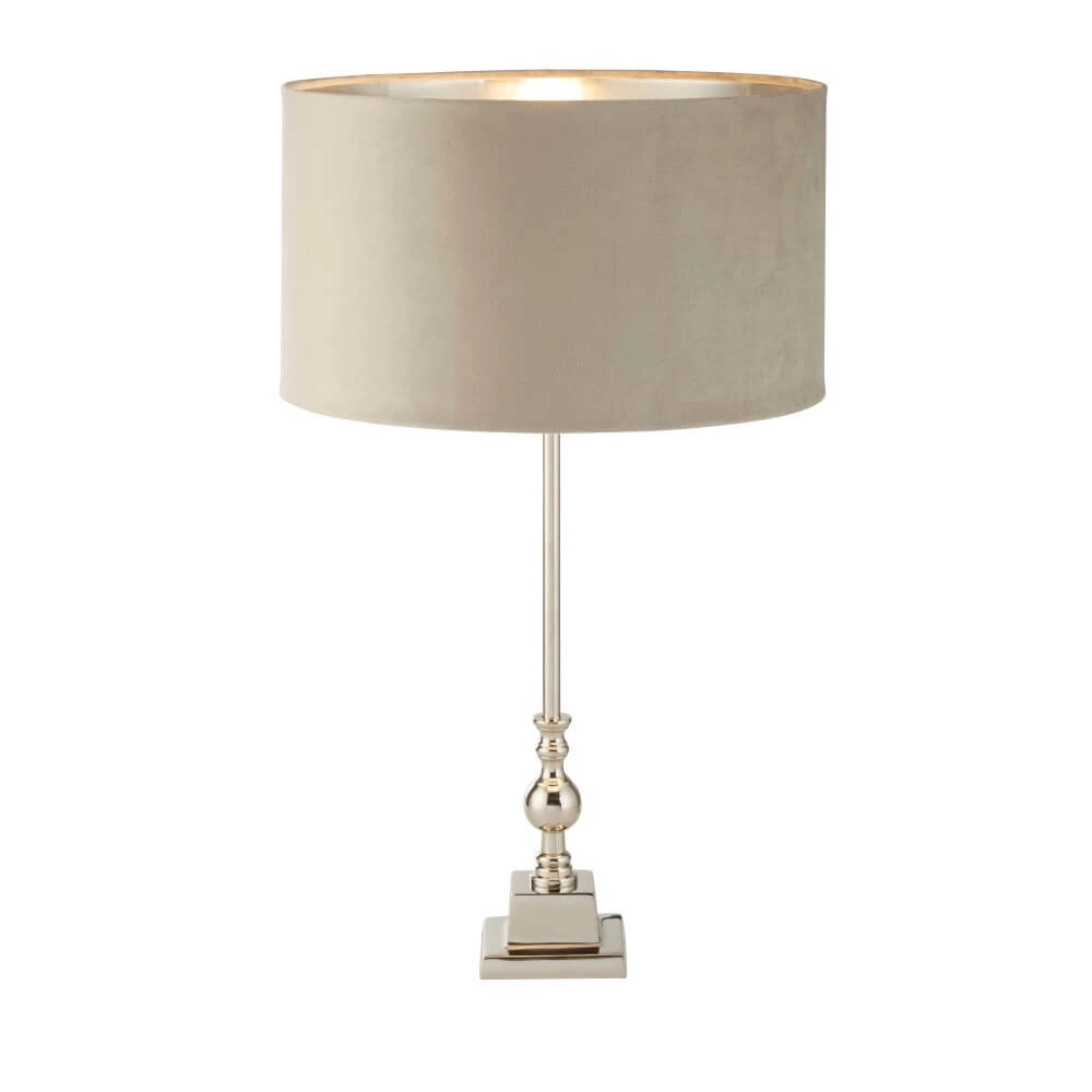 Lampe de table chromée Whitby avec capuche taupe Searchlight 5053423257662