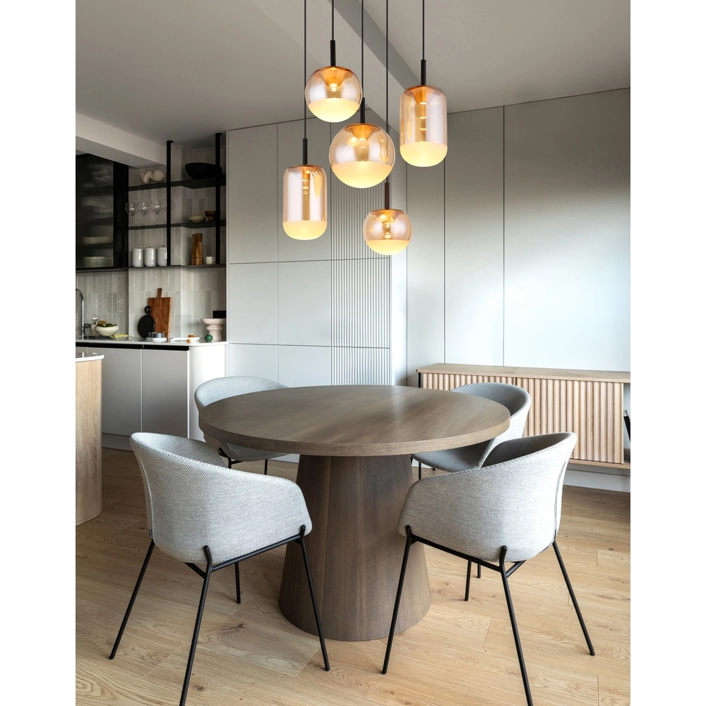 Lampe pendante de conception Severin Noir 5 clairs avec verre ambré Globo 9007371537945