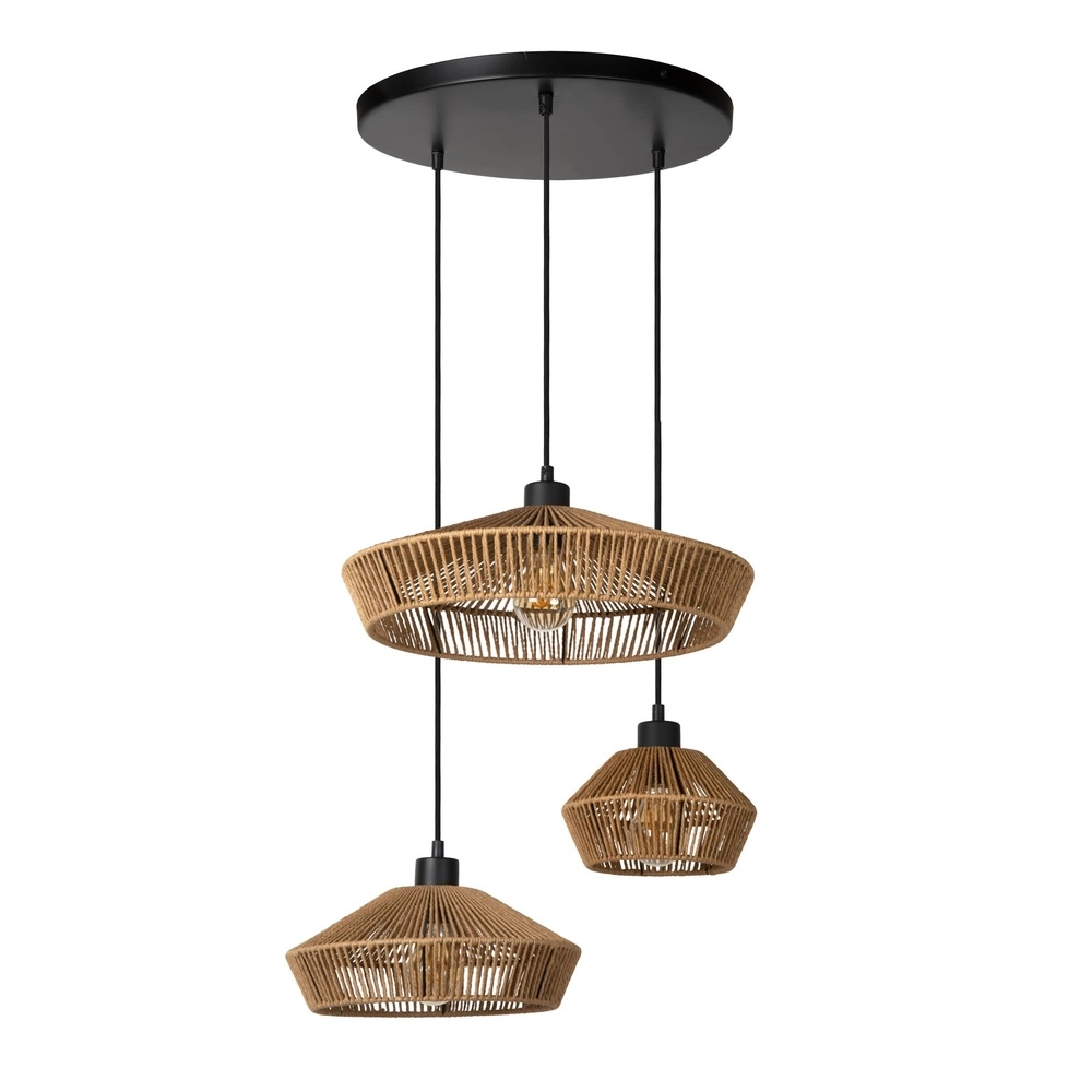 Lampe suspendue Yunkai Ø 60 cm noir avec rotin