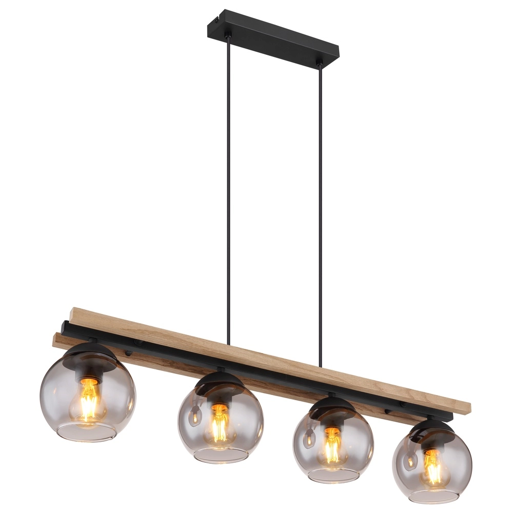 Lampe suspendue à 4 lumières Conni noir avec bois
