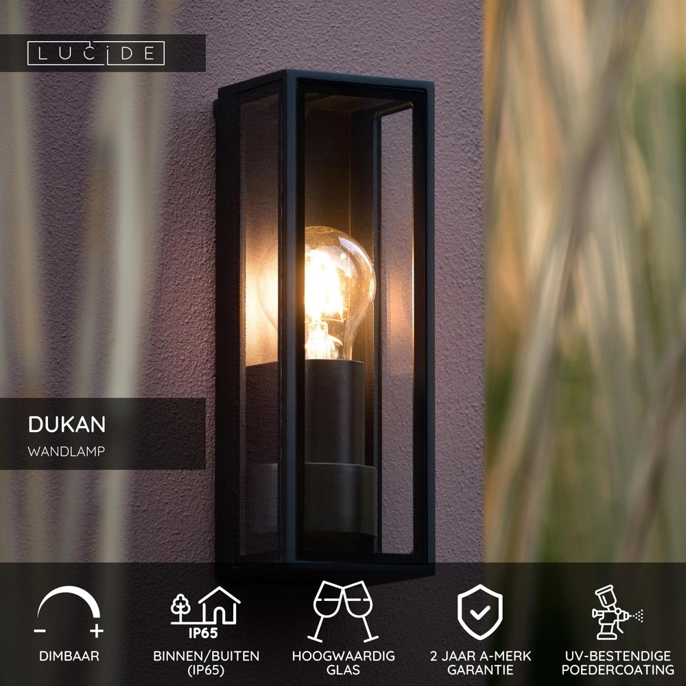 Lampe murale de conception Dukan Simple noir IP65 Lucide 5411212151872