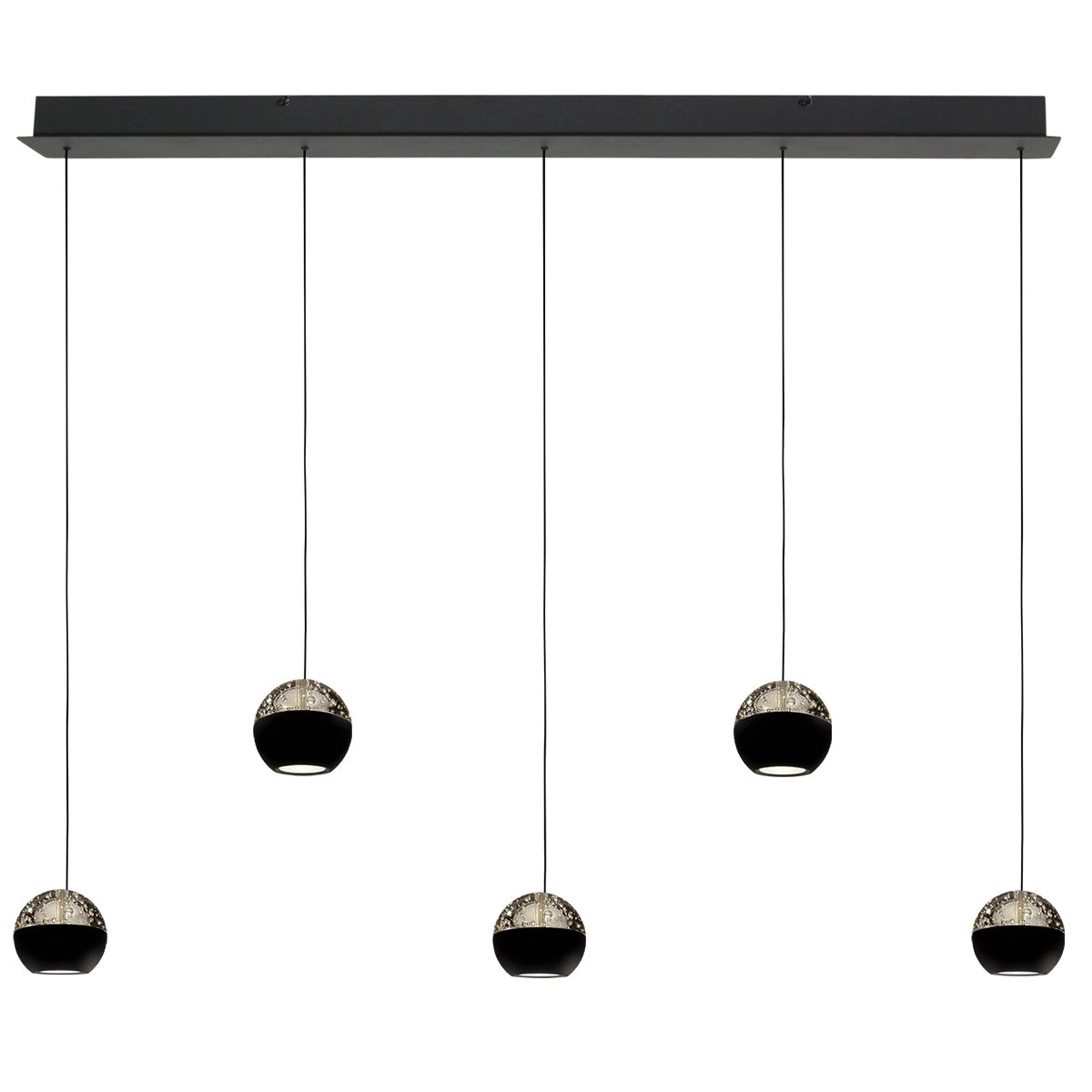 Lampe pendante de table à manger à 5 lumières Belluno LED - Noir avec verre Steinhauer 8712746183900