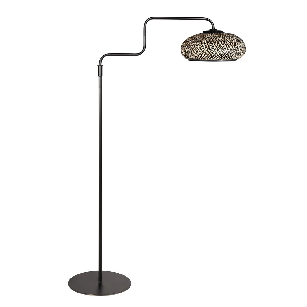 Lampadaire Bloeba noir avec capuche en rotin