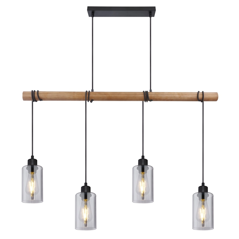 Lampe suspendue Hadera Noir 4 clairs avec verre fumé Globo 9007371414840