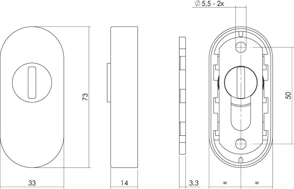 Rosace de sécurité Salus Glissière ovale en acier inoxydable Intersteel 8714186388686
