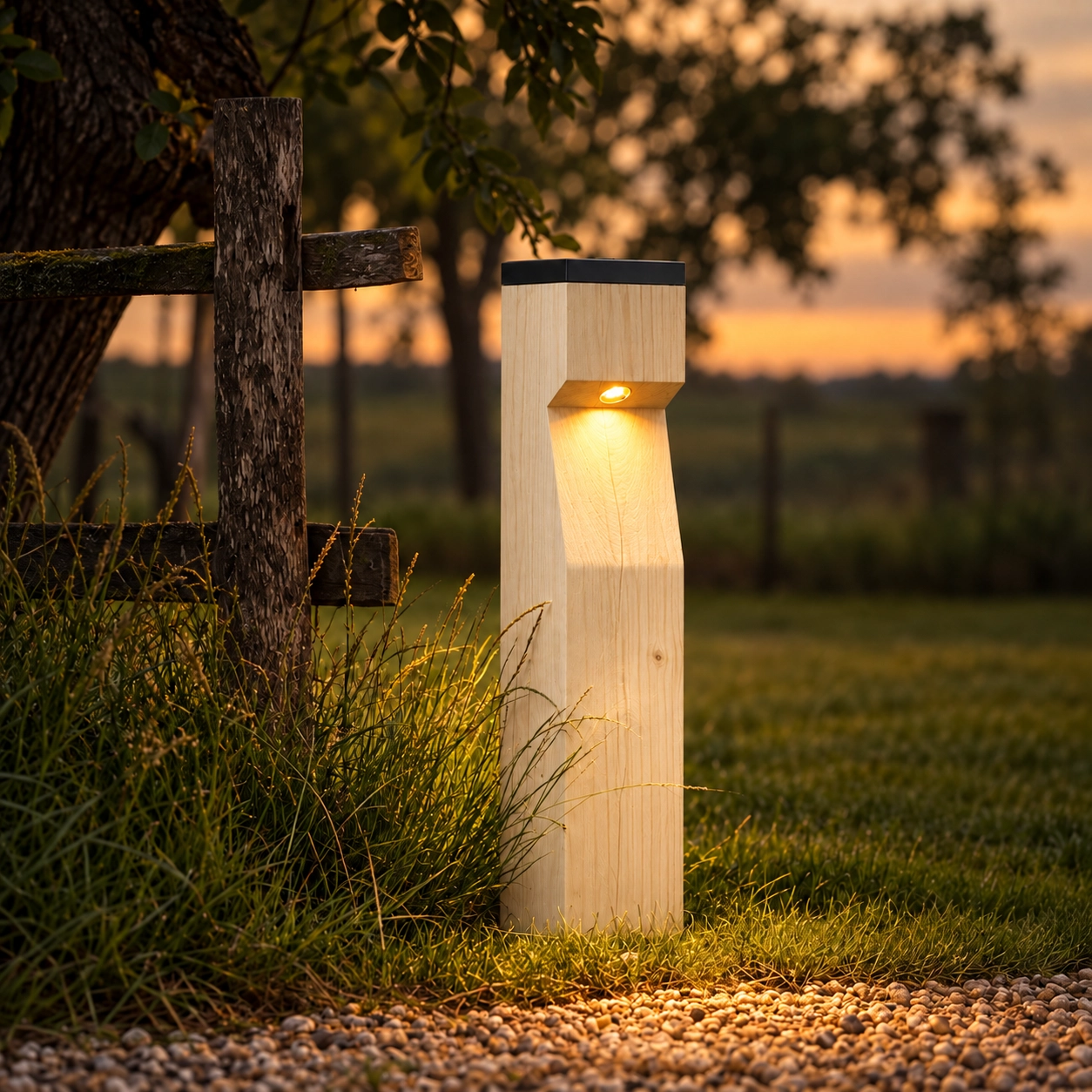 Éclairage solaire en bois Eye Solar Accoya - 17,5x17,5x90 -2700K